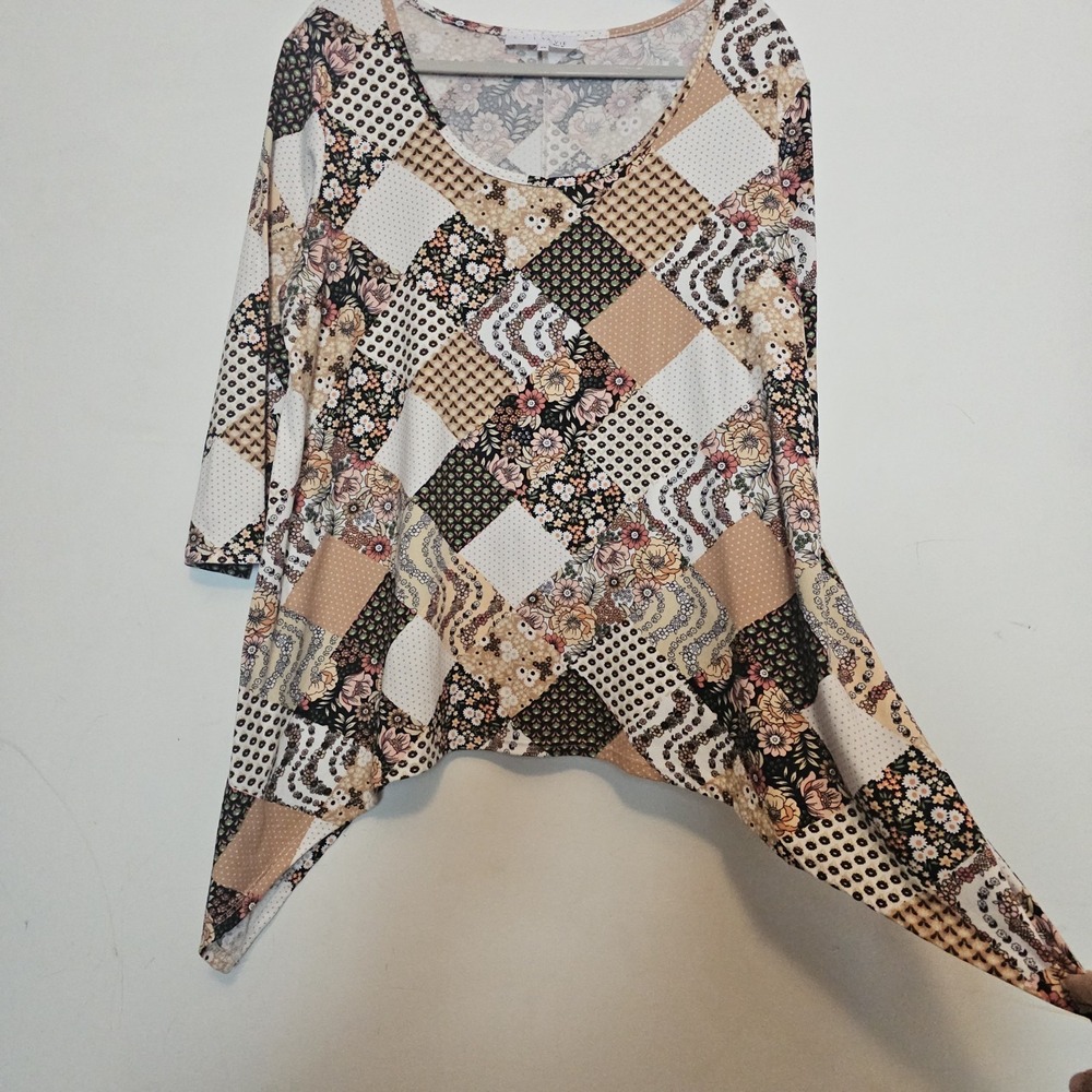 Patchwork Boho Assymmetrical Peasant Tunic 2x‎ Cottagecore Feminine